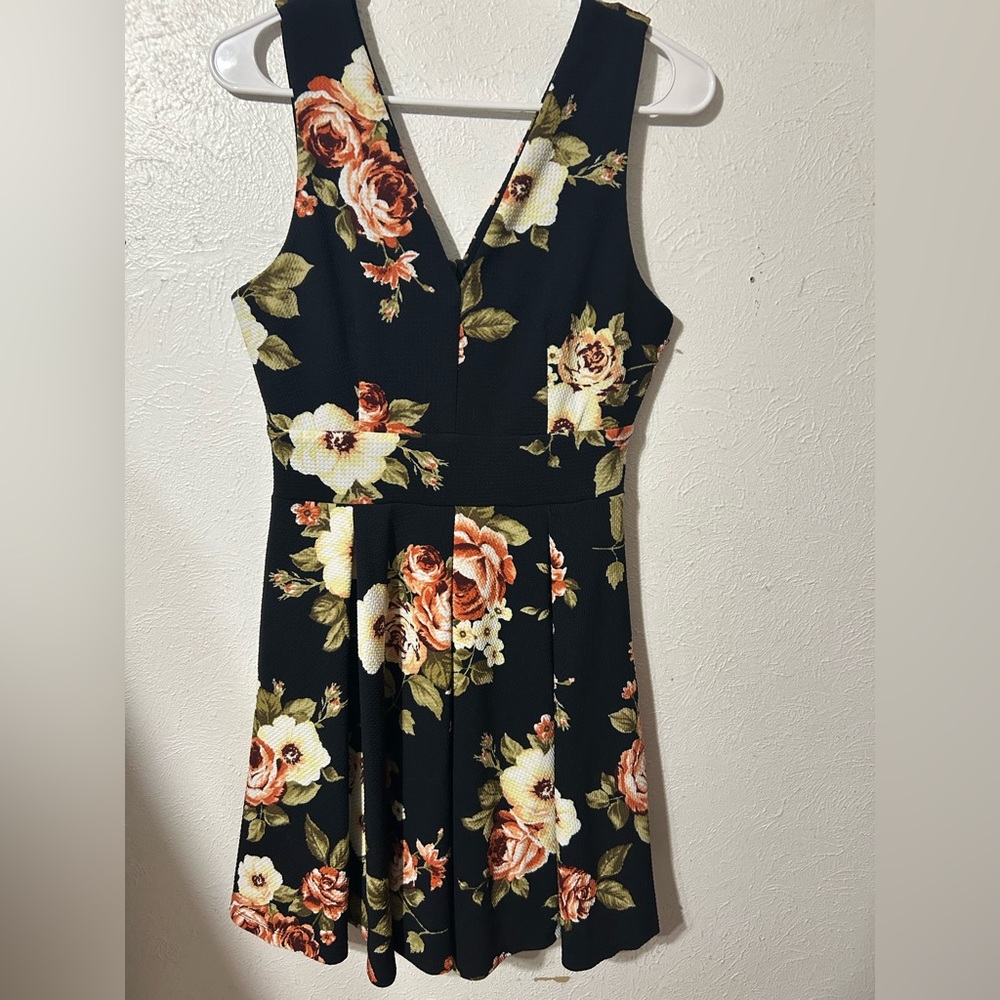 Haute Monde Black and Floral Midi Dress